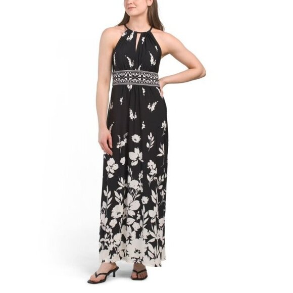 London Times Dresses & Skirts - London Times Womens Black Floral Halter Sleeveless Morris Maxi Dress Sz 12 New